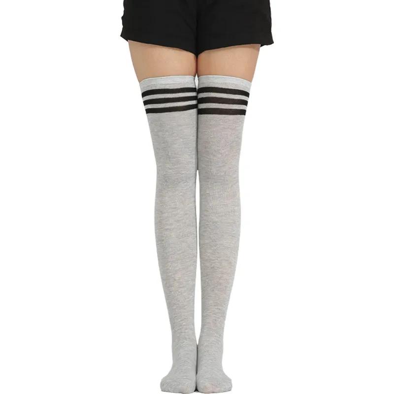 Gothic Lolita Black White Striped Over Knee  Thigh Highs Long Socks Lovely Japanese Girls Cosplay Stockings for Women