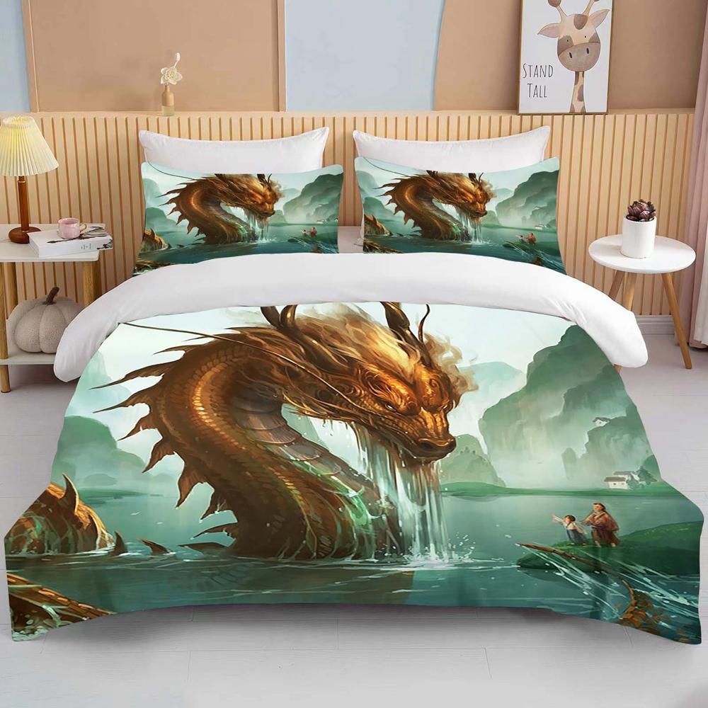 Chinese dragon Bedding 3 Piece Set king size double bed bedding set microfiber or polyester duvet cover set  bedroom bed set