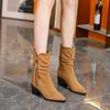 Fashion Winter 2025 Collection of Suede Fringed High-heeled Boots for Women Pointed-toe Chunky-heeled Ankle Boots Fashion Boots