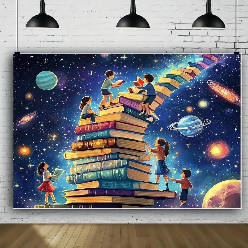 2D flat banner, 1 piece, 2D Party Background Banner - Knowledge Staircase Education Decoration