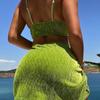 Women Sexy Solid Green Three Piece Split Bikini Swimsuit For Vacation Spa