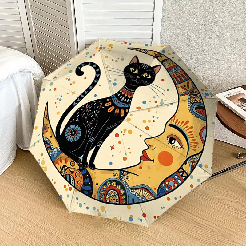1PC Moon Cat Automatic Folding Umbrella - Compact 8-Rib Design, Durable Plastic & Iron, Lightweight for Outdoor Daily Use, Festive Gift067