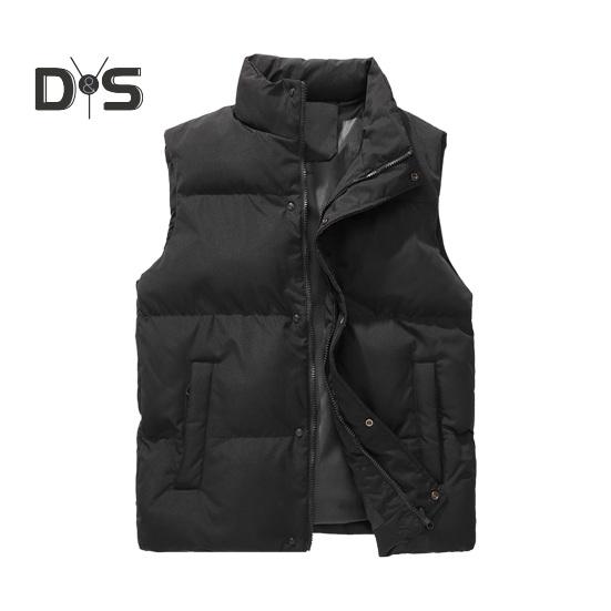 Men Windproof Vest Stand Collar Sleeveless Button Zipper Closure Waistcoat with Pockets Solid Color Thickened Down Vest Coat