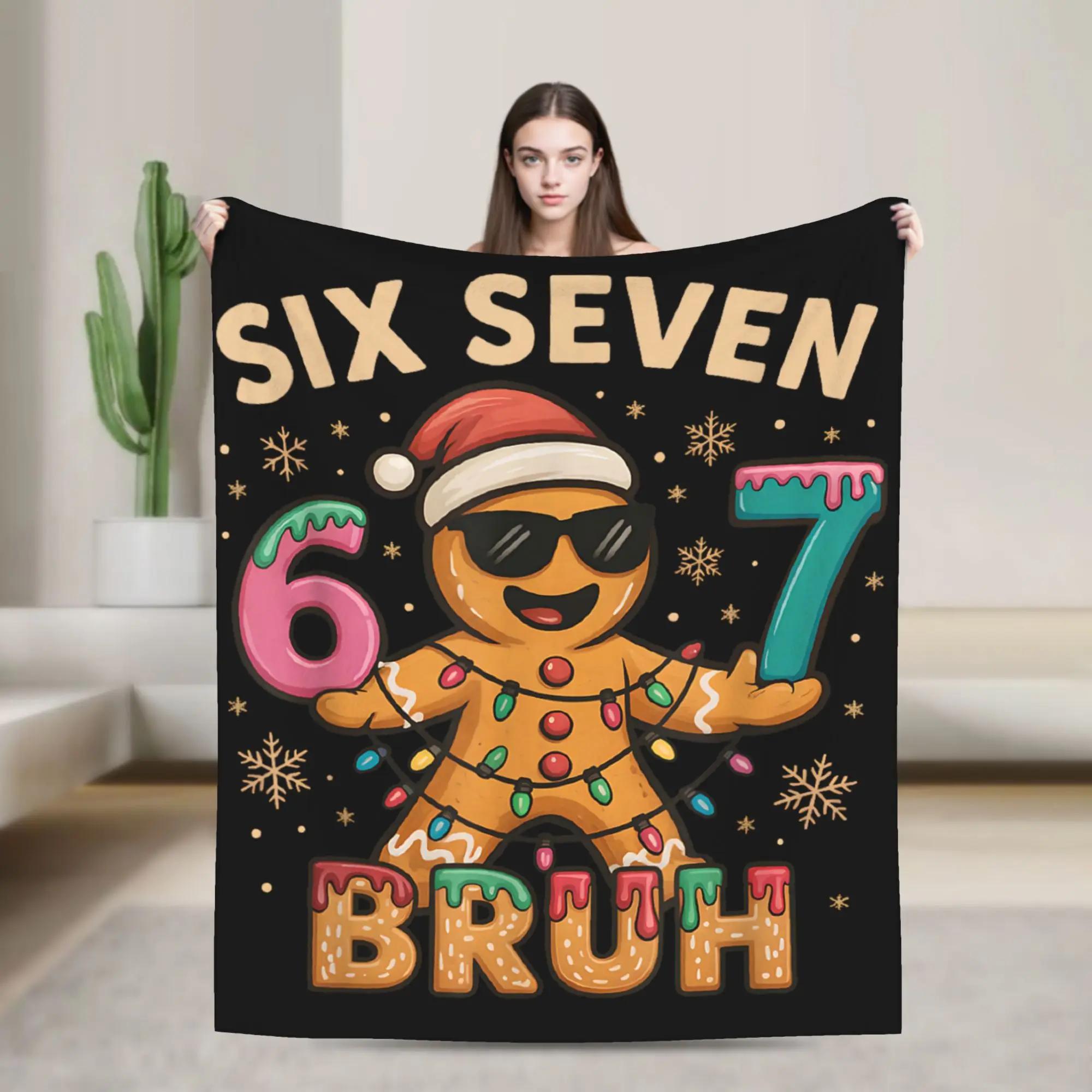 Bruh Christmas Six Seven Gingerbread Man Plush Soft Blanket for Kids Flannel Throw for Outdoor Bedspread Use 100x150cm