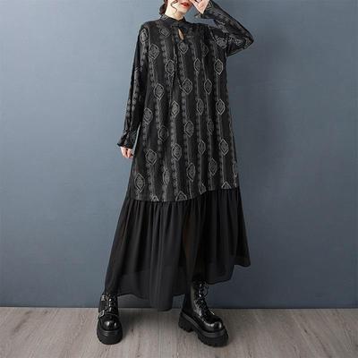Long Sleeve Plus Size Black Vintage Floral New In Dresses for Women Spring Autumn Casual Loose Dress