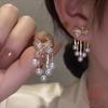 Chic tassel earrings with bow design - vintage-inspired, 925 silver ear studs, suitable for daily wear and travel