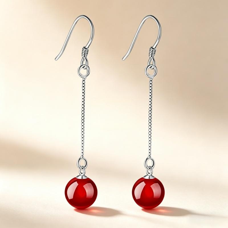 925 Sterling Silver Fashion Temperament Tassel Black and Red Manau Earrings Birthday Party Anniversary Gift