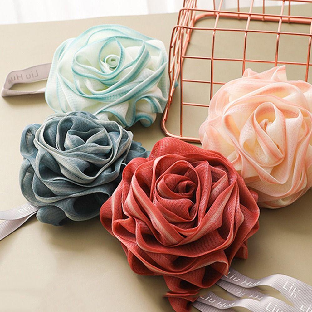 Rose Shaped Shower Ball Mesh Rose Bath Ball Hangable Exfoliating