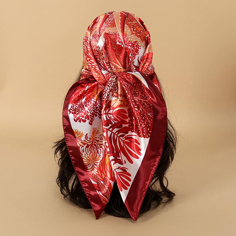 90x90CM Square Scarf New Luxury Design Popular Silk Style The Four Seasons Scarves Women Sunscreen Beach Kerchief Hijab