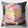Celebration Dessert Style Pillow Covers, Colorful Layer Cake With Roses Print Cushion Cases, Cozy Home Decor Bedroom Living Room