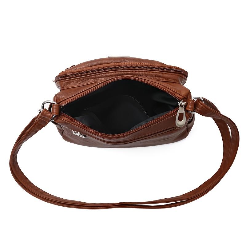 Solid Color Synthetic Leather Crossbody Bags for Women Adjustable Strap Multiple Zipper Braided Lightweight for Daily Use Travel Purse Casual Bag