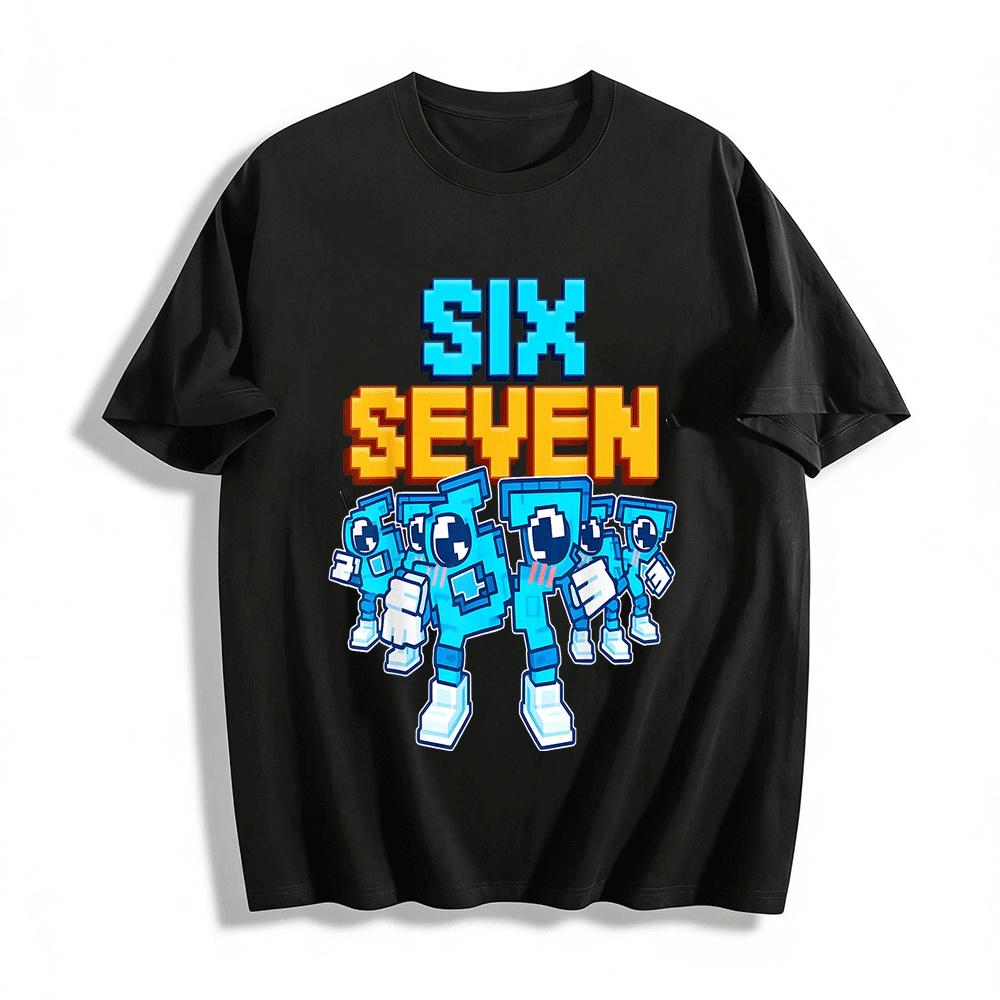 

Pixel Style SixSeven Robot Print Trendy Loose Casual Top Pure cotton T-shirt XXS