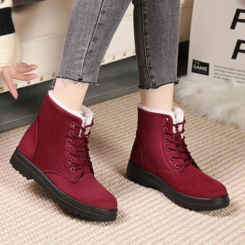 fashion Women Winter Boots Ladies Snow Boots Lace Up Ankle Boots Female Non Slip Plush Fur Shoes Keep Warm Ankle Botas Plus Size 35-43