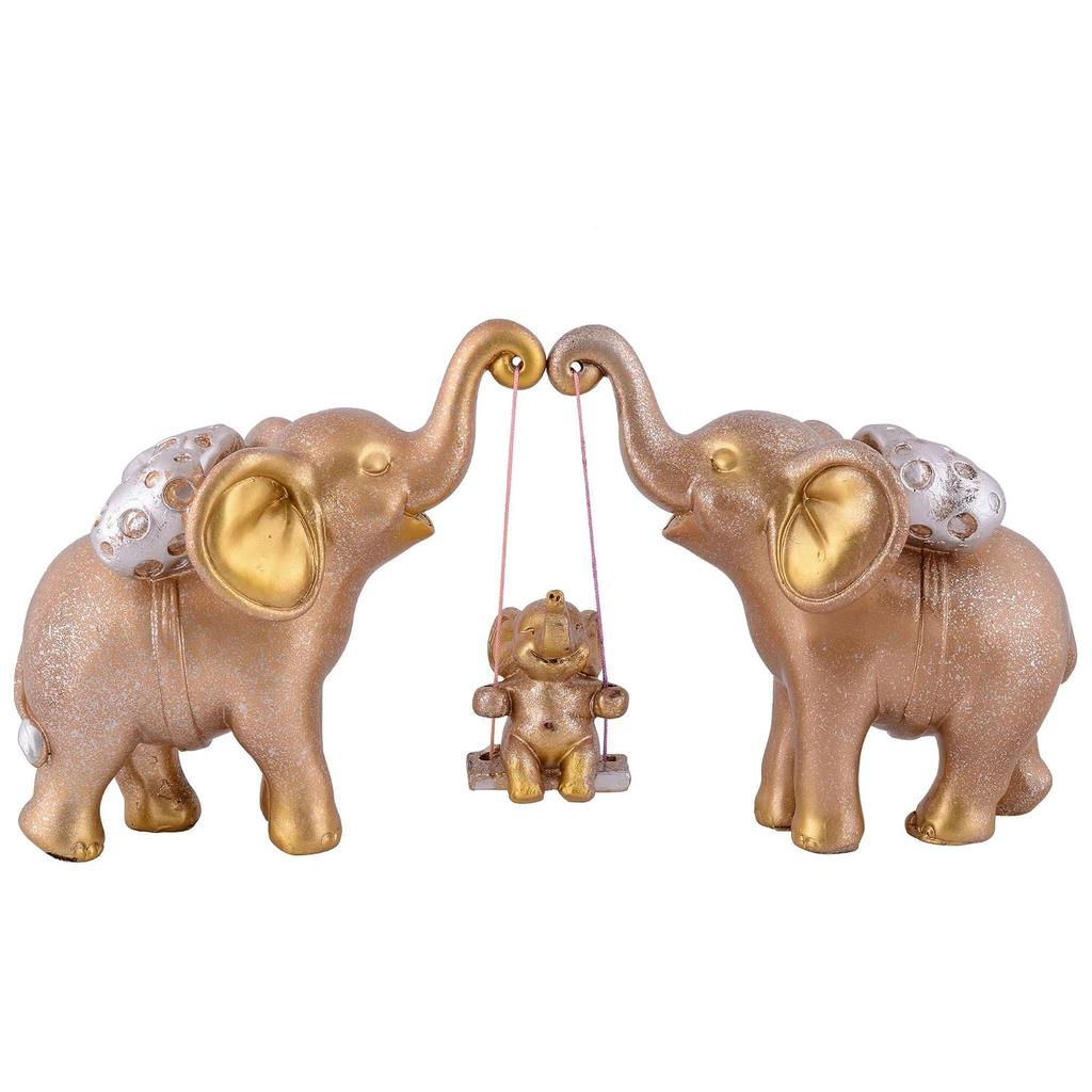 Resin Elephant Showpiece, For Home Decoration Item, Table Décor, Brown, Golden