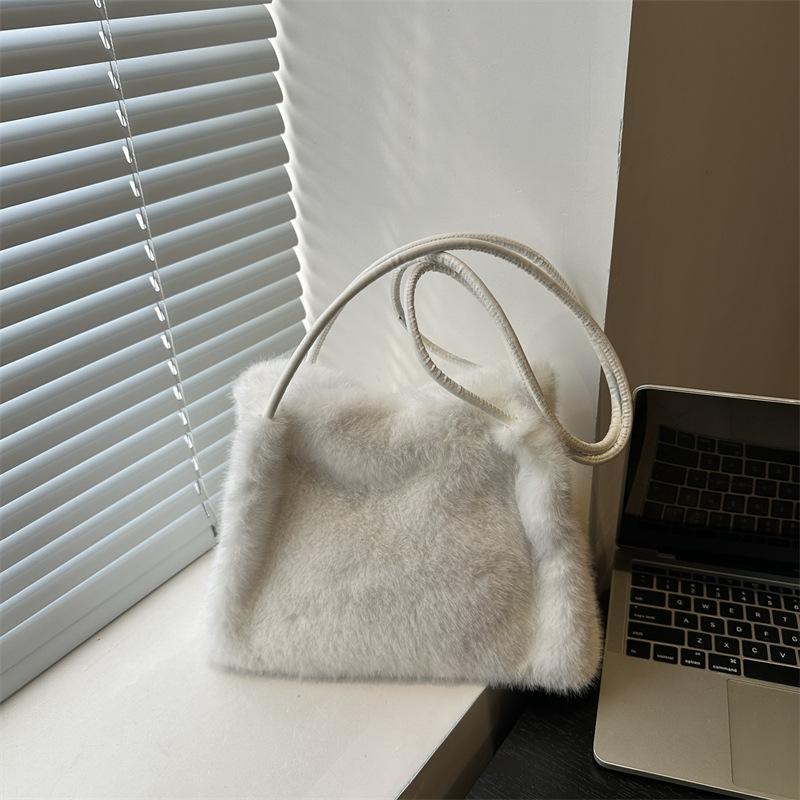 Plüsch-Beuteltasche für Damen, große Kapazität, Schultertasche, lässig, modisch, Pendlerhandtasche, Einkaufstasche