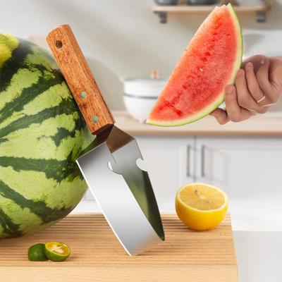 Stainless Steel Watermelon Slicer with Wood Handle, 2-in-1 Bottle Opener, Multi-Function Fruit Cutter for Melon & Apples, Rust-Proof, Essential