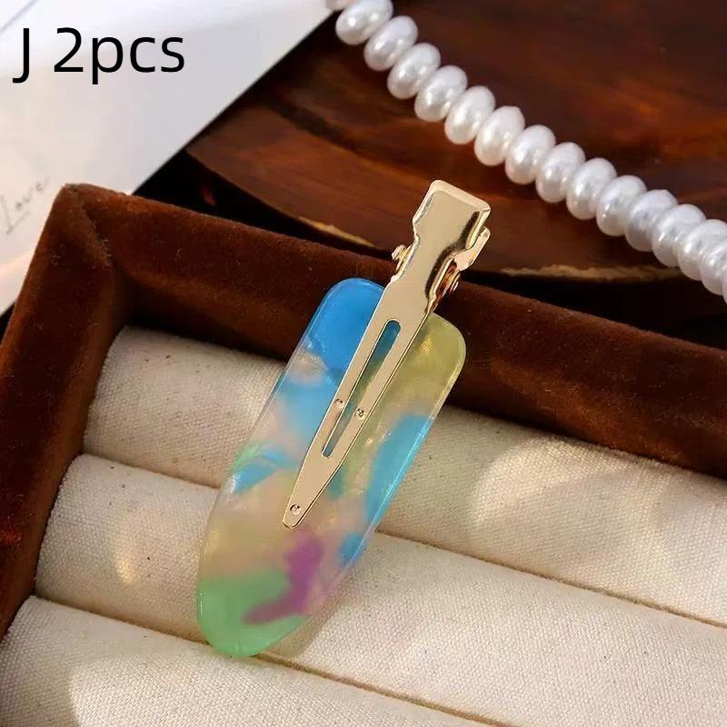 2Pcs No Crease Acrylic Hair Clips With Gold Metal Clasp And Marble Pattern Perfect For Daily Wear Party Hairstyling