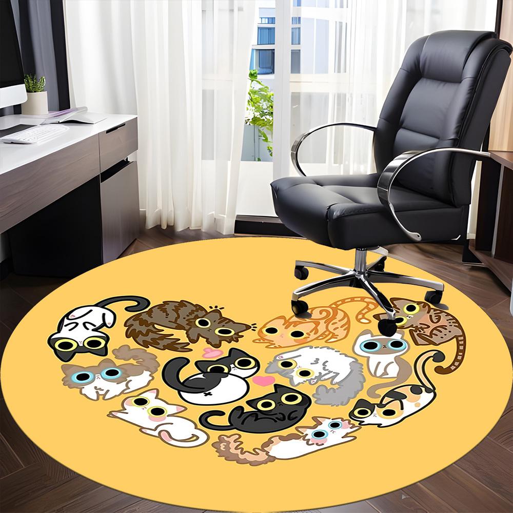 1pc Cat Love Office Round Area Rug,  Mat Suitable For Office, Under Office Chairs Bedroom Living Room Home Decor, Room Deco