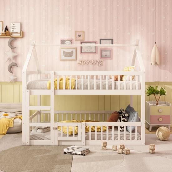 Wood Frame Family Loft Bed Stable Base Bunk with Ladder Falling Protection Strong Baby Cot Load Bearing Bedroom Furniture