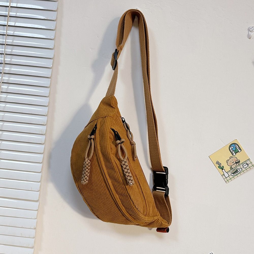 

Fashion Corduroy Waist Bag Large Capacity Solid Color Women Fanny Pack Hip Purse Outdoor Sports Crossbody Chest Bag Extra Large кавовий