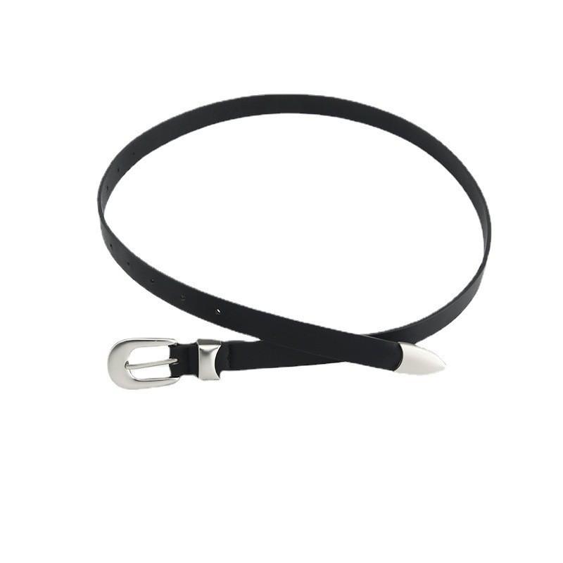 Vintage Women's Belt Casual Simple Alloy Pin Buckle Thin Faux Leather Waist Belt Black In Stock