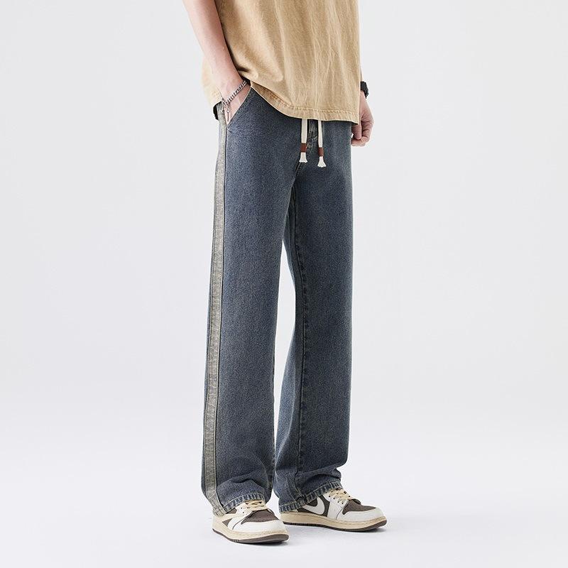 Spring High Street Loose Straight Wide-leg Jeans Men's Floor Pants Semi-elastic Waist