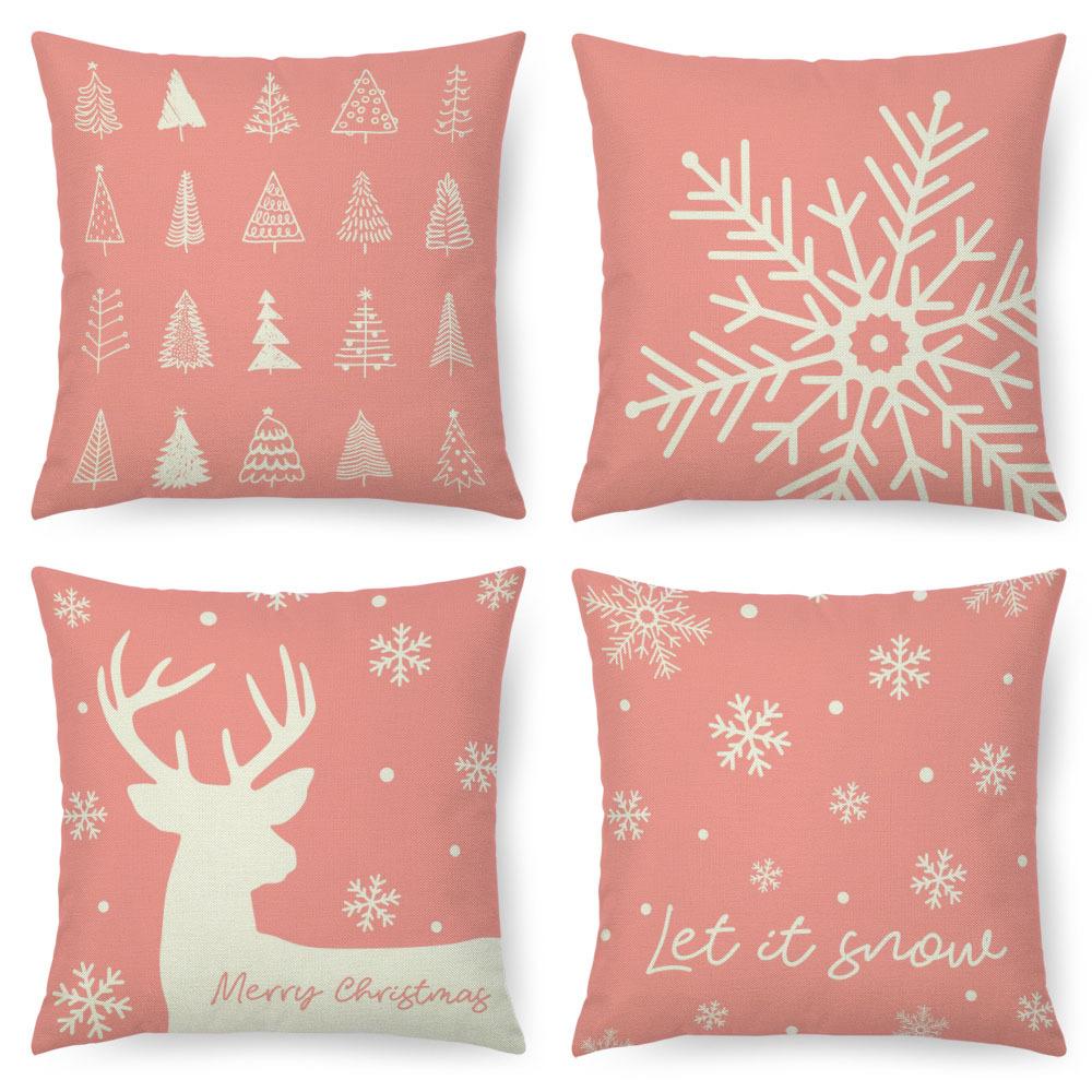 Christmas Imitation Linen Pillow Case Home Decoration Pillow Four-piece Set Sofa Cushion Cover Bedroom Pillow