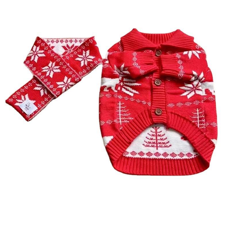 2022 New Autumn and Winter Pet Sweater Christmas Clothes Set Scarf Dog Cat Bigbear Teddy Clothing