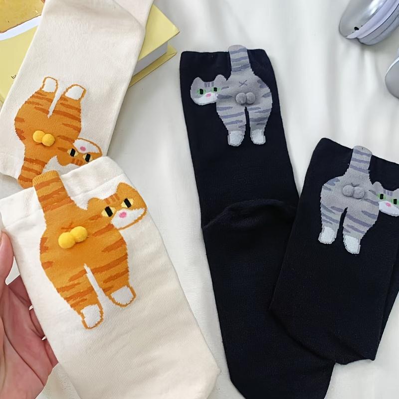 1 Paar Neuheitliche Abstrakte 3D Katzen-Socken - Niedliches Cartoon-Katzen-Design, Mehrgrößen-Mittelwaden-Socken für Männer & Jugendliche, Partygeschenke, Einzigartiges Geschenk für Katzenliebhaber