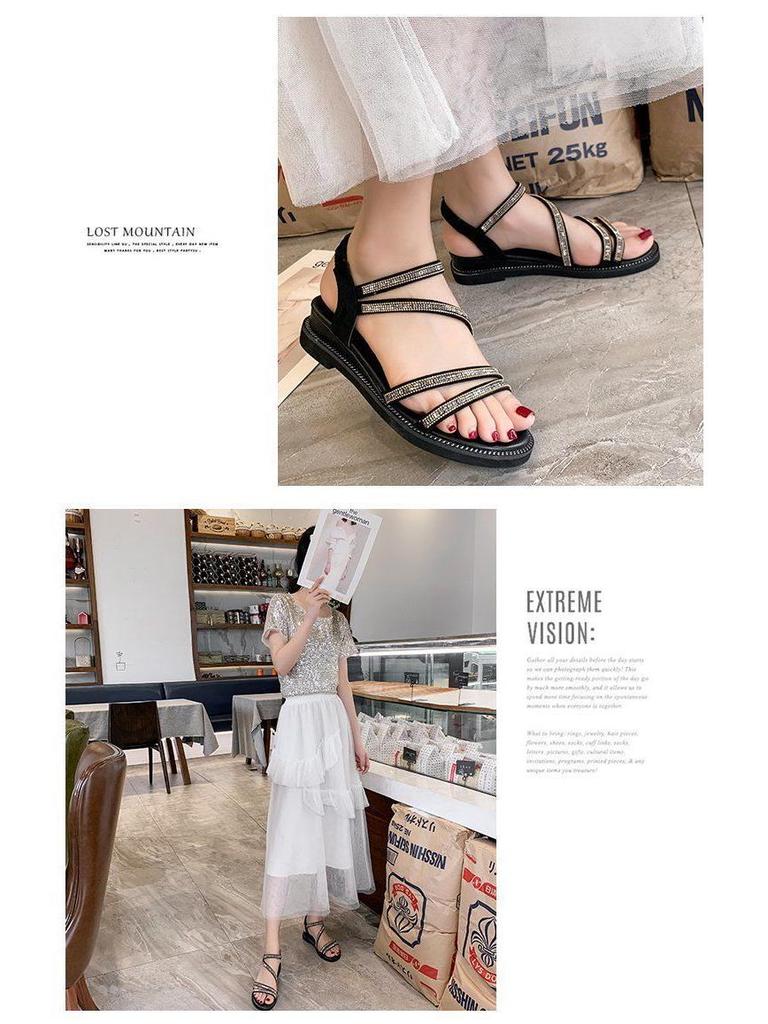 2025 Women’s Roman-Style Rhinestone Sandals - Casual, Korean-Inspired Summer Flats, Non-Slip & Versatile Fashion
