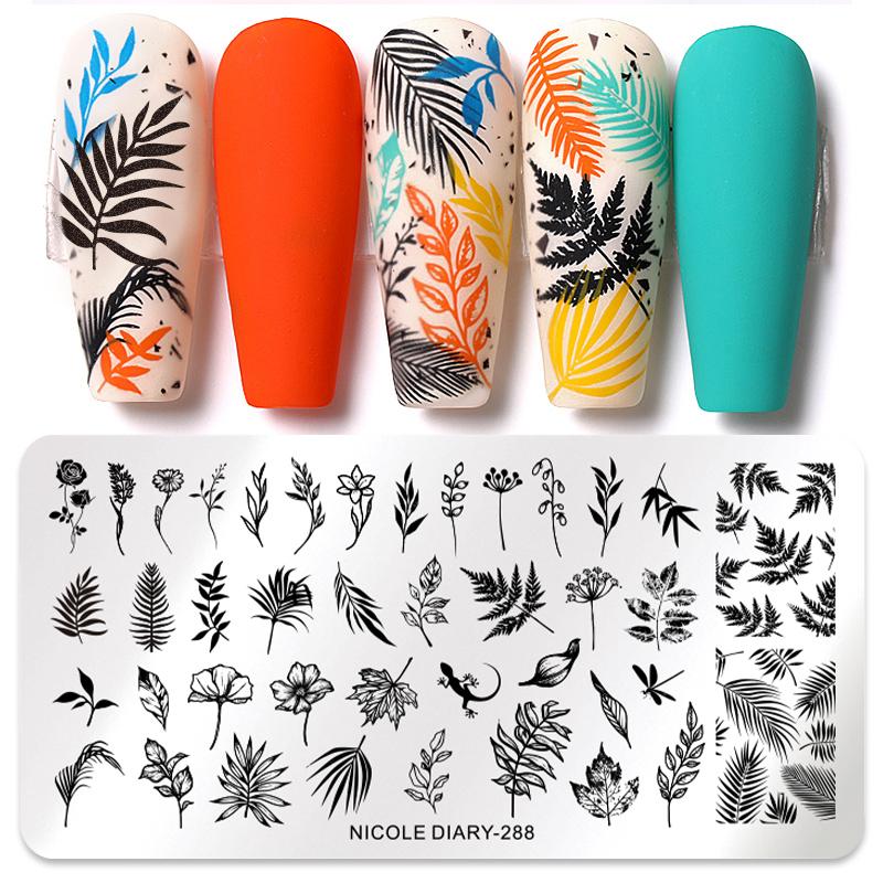 NICOLE DIARY Foam Bubble Effect Nail Stamping Plates Flower Leaf Line Design Stamp for Nails Printing Stencil Templates