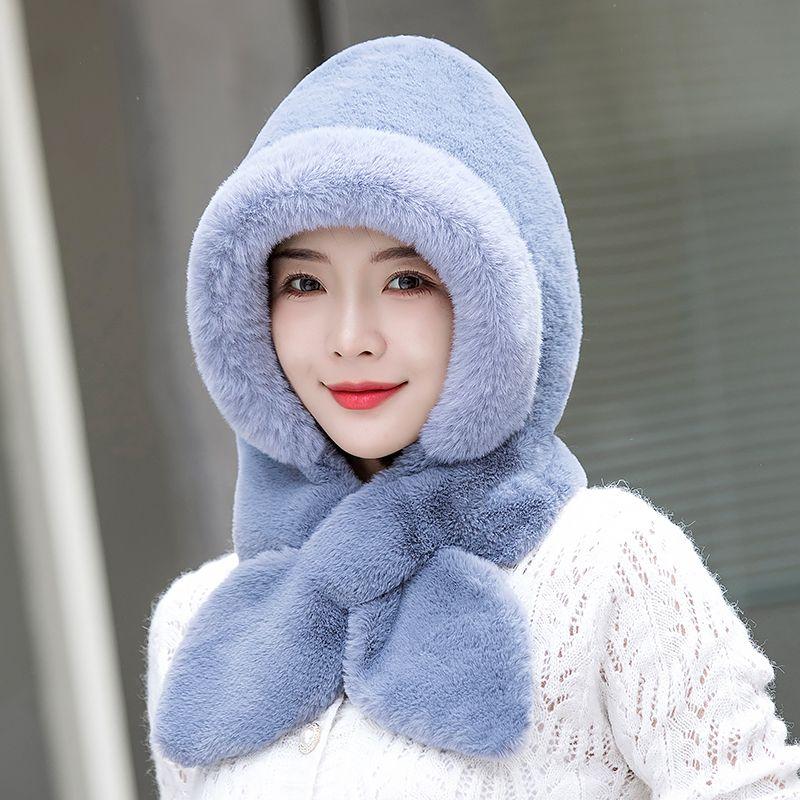 

Women s Winter Electric Bike Warm Hat and Scarf Integrated Fleece Lined Thickened Windproof Pullover Hat one size