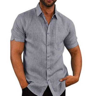 Camisa de lino con botones de manga corta de Color sólido con solapa de verano para hombre Tops de talla grande para hombre