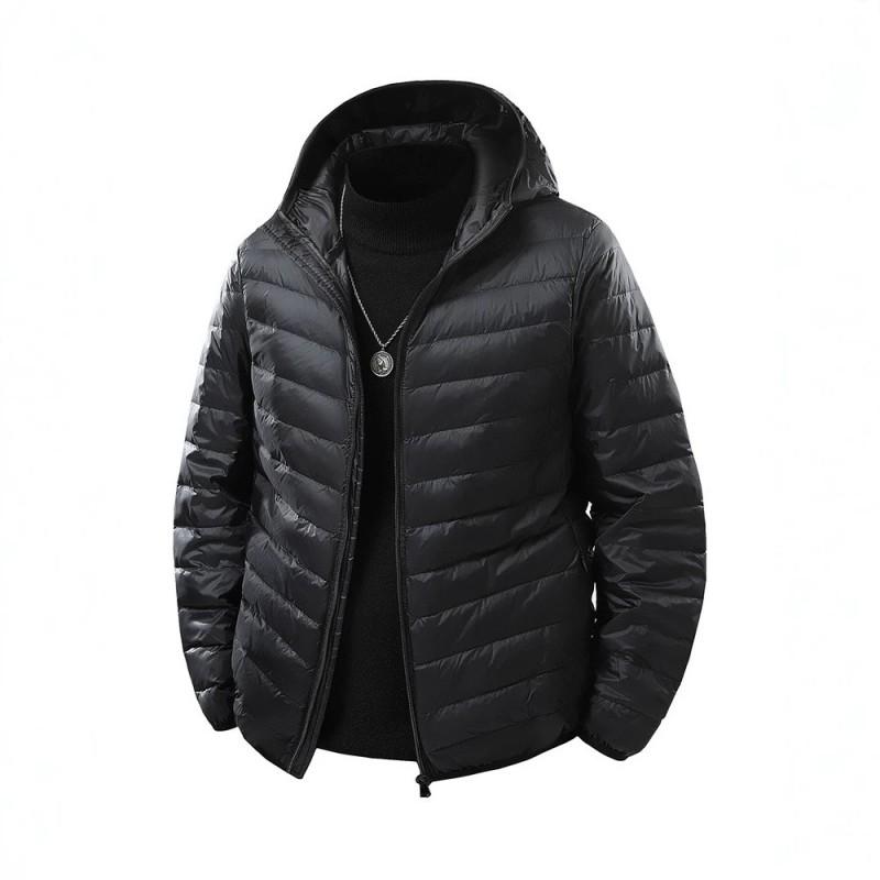 Mens Winter Down Jacket Plus Size Lightweight Warm Casual Trendy Stand Collar Hooded