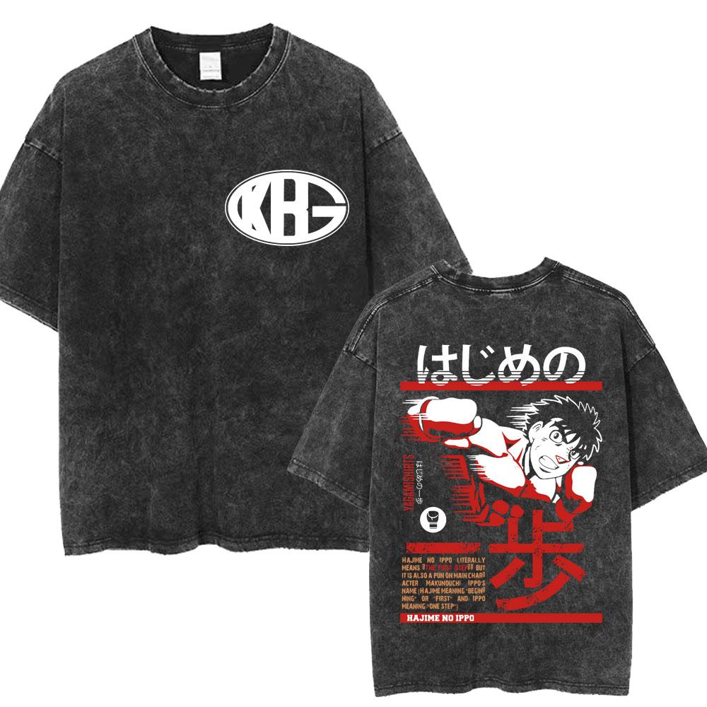 

Anime Hajime No Ippo Vintage Washed Tshirt Makunouchi Takamura KGB T Shirts Kamogawa Boxing Gym Tshirt Men Oversized Tee Shirt S