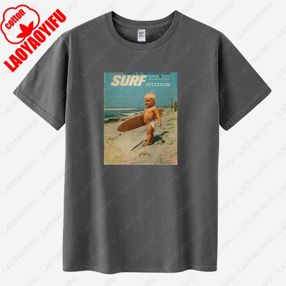 Junge Surfen Vintage Poster Grafik T-Shirts Sommer Unisex Urlaub Hohe Qualität Baumwolle T-Shirt Mode Lässig Lustig Kurzarm