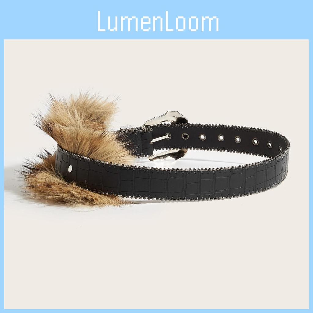 Fashion Pu Leather Belt With Metal Buckle And Plush Embellishments For Womens Trendy Outfits