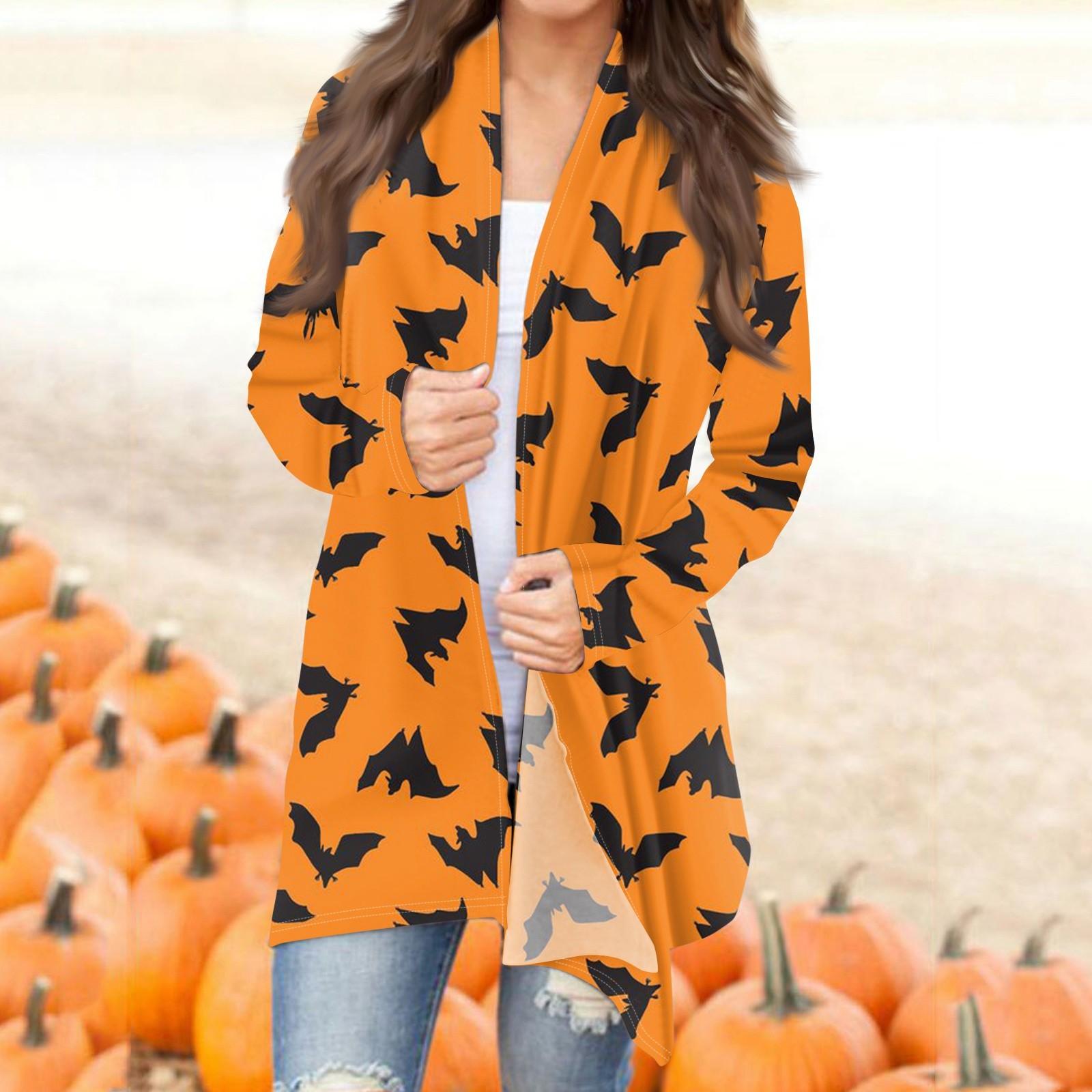 

Женский модный повседневный кардиган средней длины с принтом на Хэллоуин, куртка, пальто L