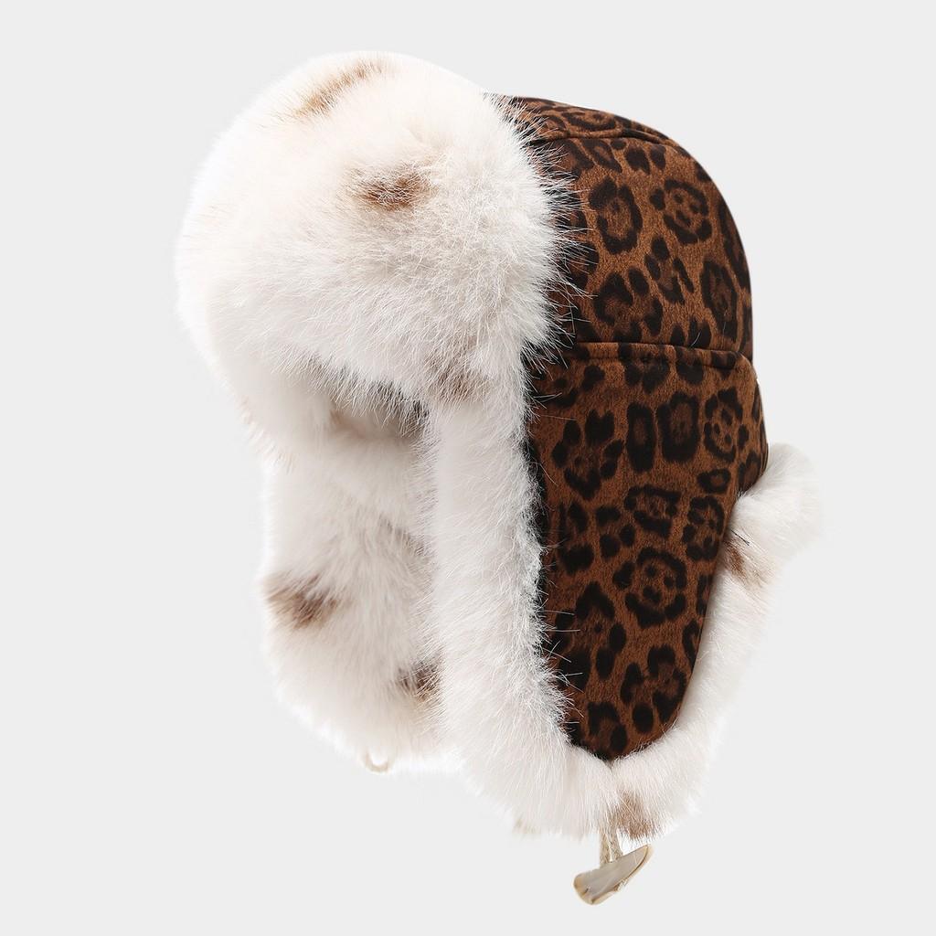Leopard Print Fluffy Leather Winter Beanie With Windproof Ear Cover For Men And Women