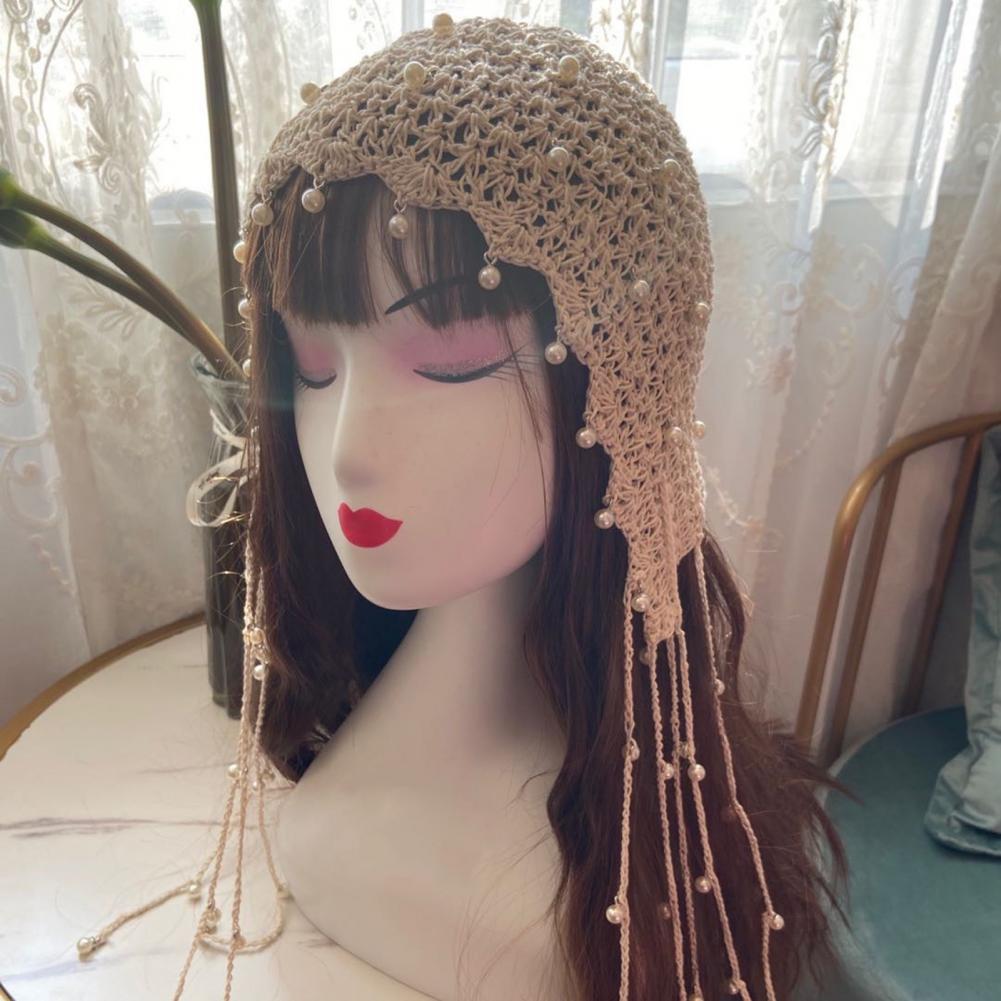 Women Hat Solid Color Faux Pearl Design Super Soft Breathable Wear Resistant Women Spring Autumn Knitted Hat Beanie Cap Decor Fo