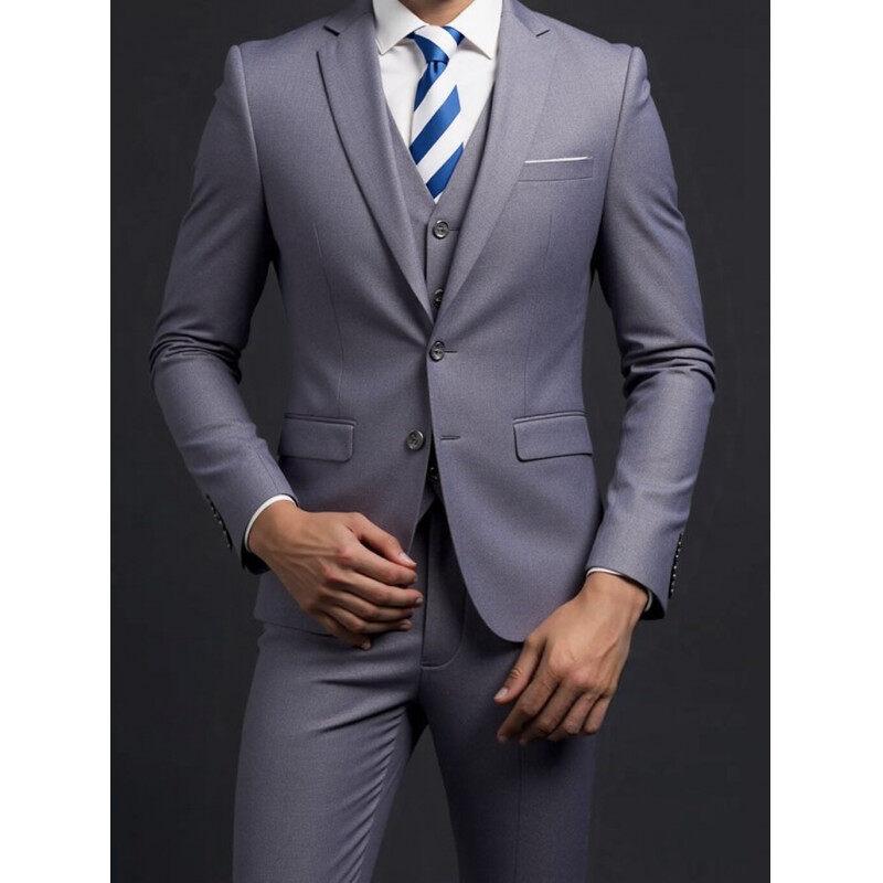 Men's Suit (Blazer+ Trousers) Gentleman Business British Style Solid-color Banquet Host Casual Wedding Suit