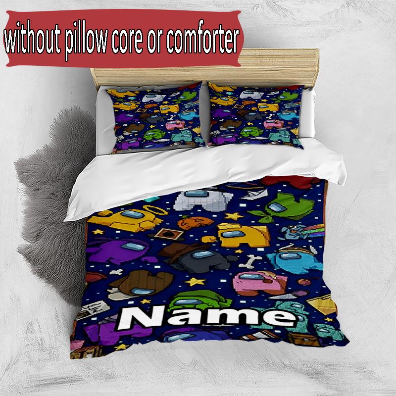 3pcs Duvet Cover Set (1*Duvet Cover + 2*Pillowcase, Without Core), Custom Name Among Us Pattern Bedding Set, Home Bedroom Decor Gift