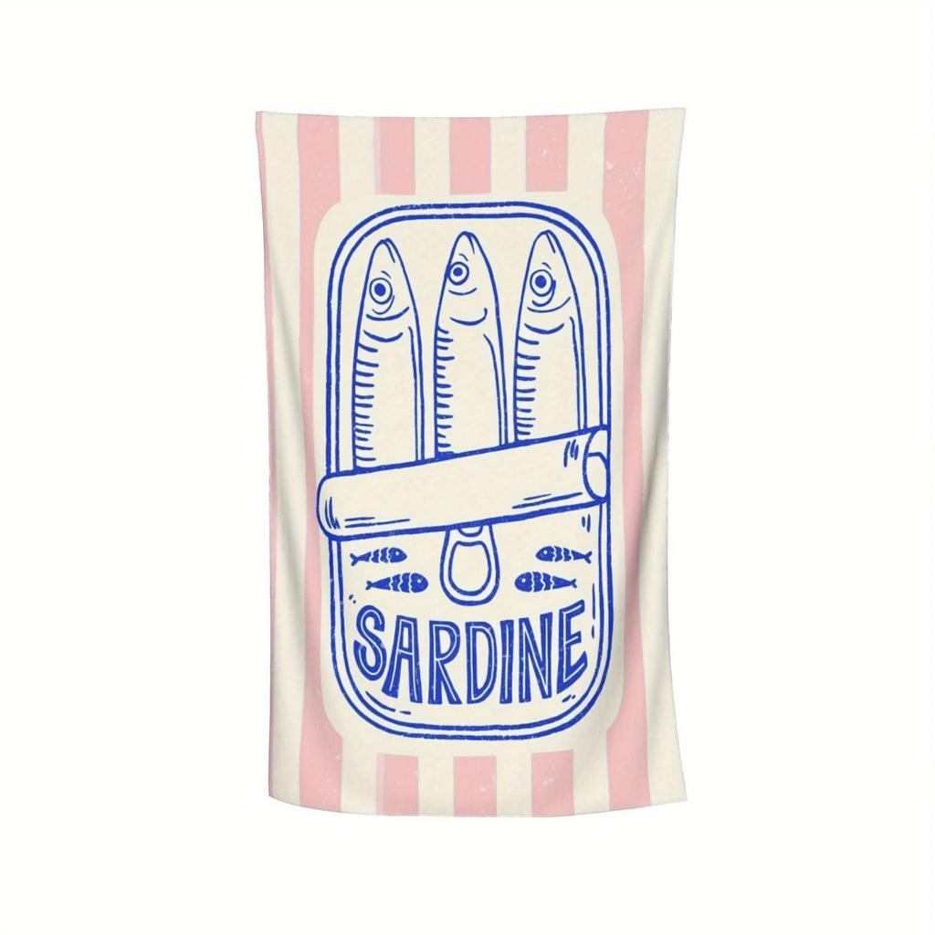 Vintage Sardine Can Beach Towel Large Striped Fish Bath Towel Quick Dry Sand Free Swimming Pool Travel Blanket Summer Vacation