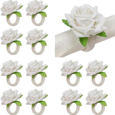 12PCS Rose Napkin Rings Napkin Rings Artificial Flower Napkin Holders for Dining Table Setting Table Napkin Buckles Serviette Rings Buckle for Party