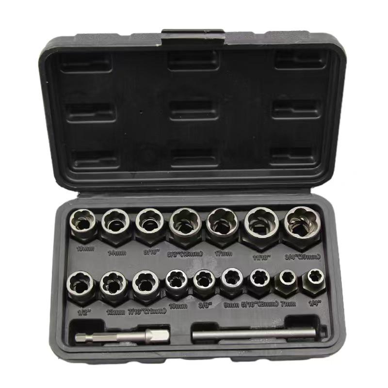 Set de 14 extractoare de piulițe și șuruburi pentru elemente de fixare deteriorate și incomplete