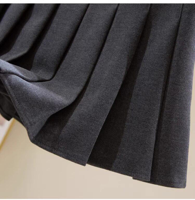 Women's High-Waisted Woolen Pleated A-Line Skirt - Slimming Autumn/Winter Academy Style