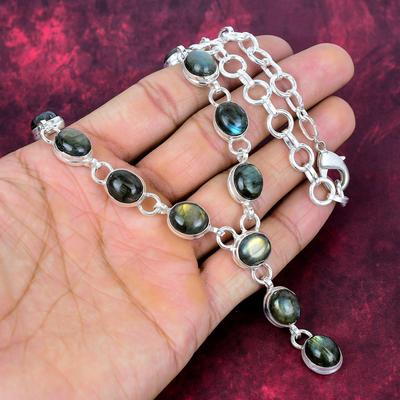 Collana con labradorite, gioiello con pietra preziosa, collana in argento sterling 925 massiccio, gioiello fatto a mano, collana con pietra portafortuna, regalo per lui