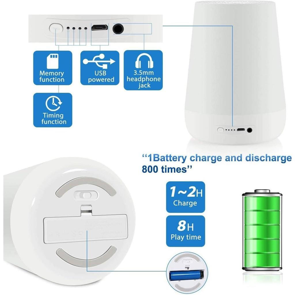 Smart Sleep Aid Night Light and Sound Machine USB Rechargeable Table Lamp with 15 Colors Touch Control Soothing Music Timer for Baby Nursery and Home