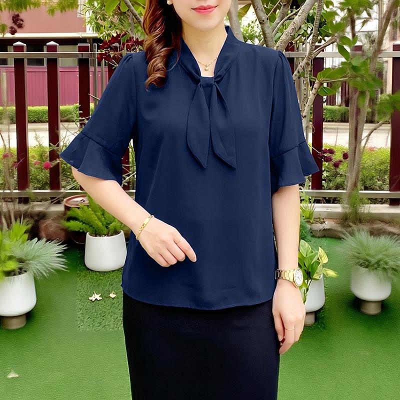 ZANZEA Women Elegant Round Neck Solid Color Loose Half Sleeve Blouse
