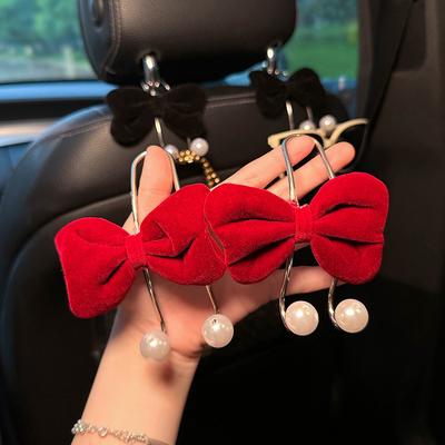 1Pc Car Seat Back Hook Bow Tie Pearl Hanging Holder Car Storage Hanger Interior Accessories Female Automobile Practical Hook